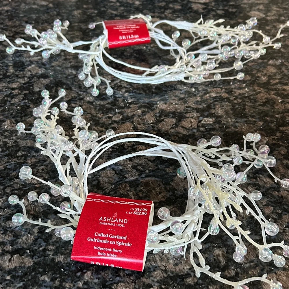 ASHLAND COILED IRIDESCENT BERRY GARLAND 5FT LOT OF 2 (10 FT TOTAL) NWT